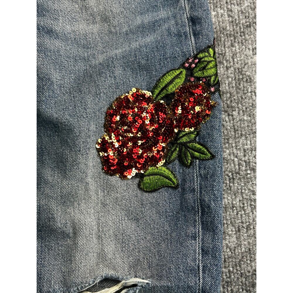 Zara Basic Z1975 Floral Sequin Distressed Boyfriend Jeans Women's US 2 - Picture 6 of 12